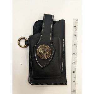 Leather Cell Phone Holster With Magnetic Closure and Indian Motif